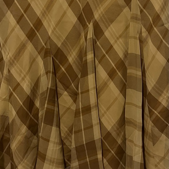 Lauren Ralph Lauren  M Women  100% Silk Brown Plaid Skirt Light and Airy New - Picture 5 of 14